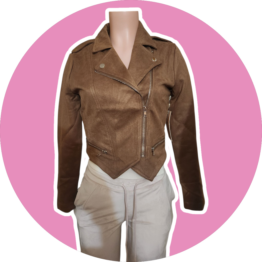 Angled Hem Suede Crop Jacket