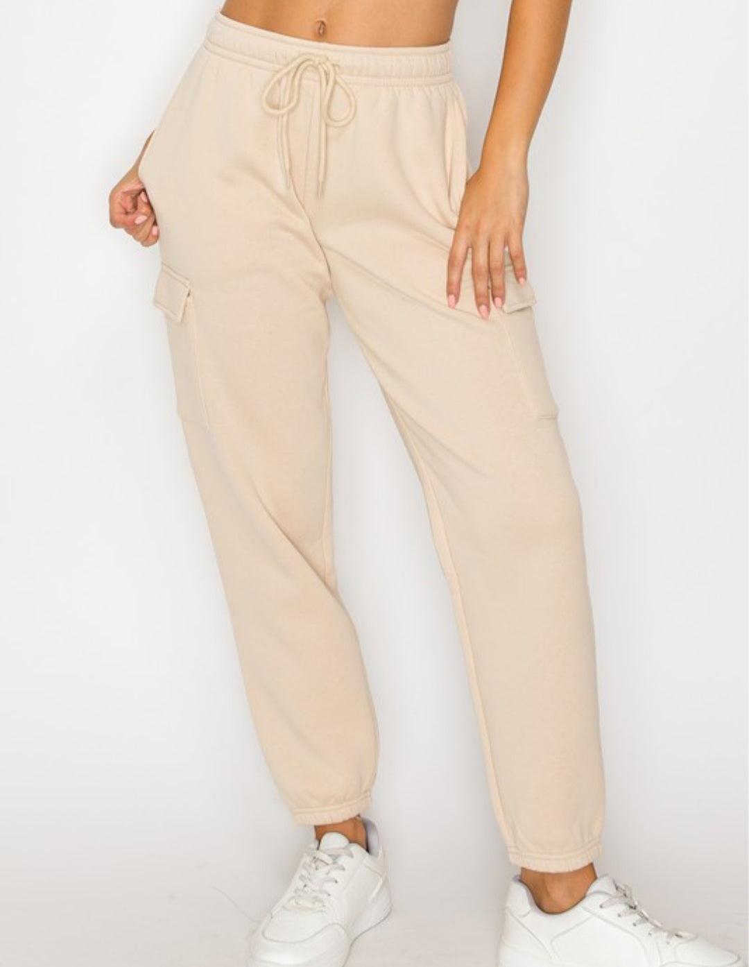 Beige fleece v neck and pants set