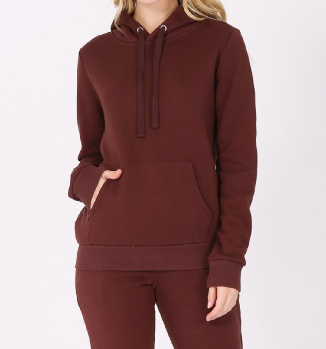 Brown Fleece hoodie and pants set.