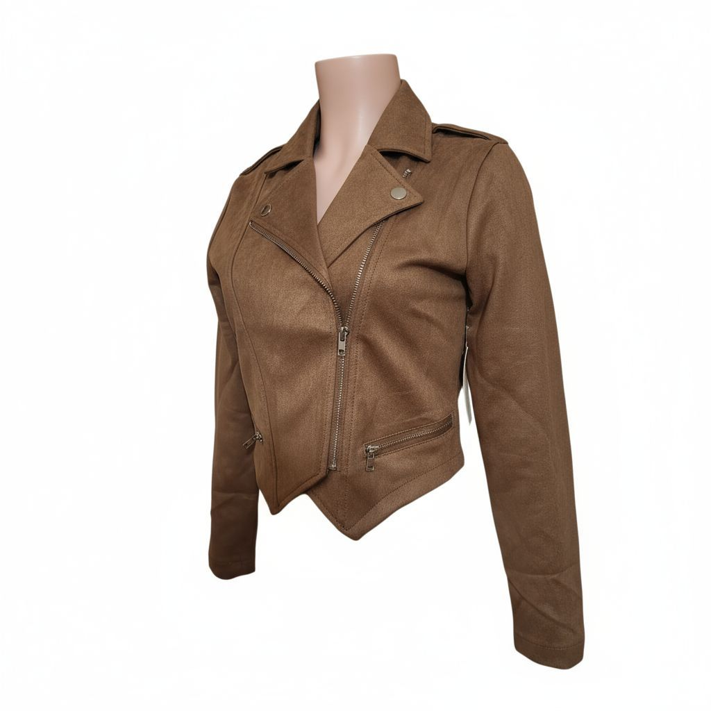 Angled Hem Suede Crop Jacket